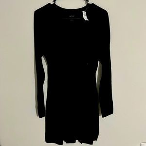 Aerie Long Sleeve Knee Length Wrap Front Dress Size L - Black